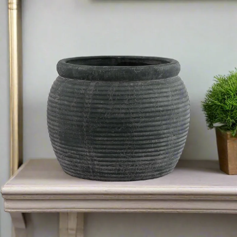 Contemporary gold flower vase for shine-Amphora Grey Ribbed Plant Pot