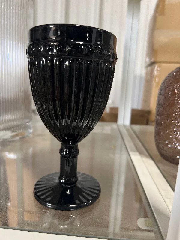 Tall minimalist ceramic vase for sleek-Black Color Striped drinking Glass drinkware cup goblet