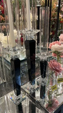 Vintage glass decorative vase for classic-New arrival Black CRYSTAL Candleholder 21” 24” 28”h