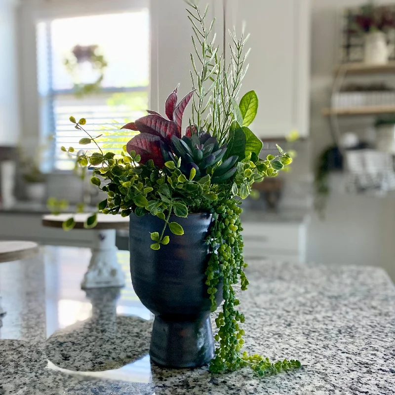 Minimalist white flower vase for purity-Black Pedestal Pot