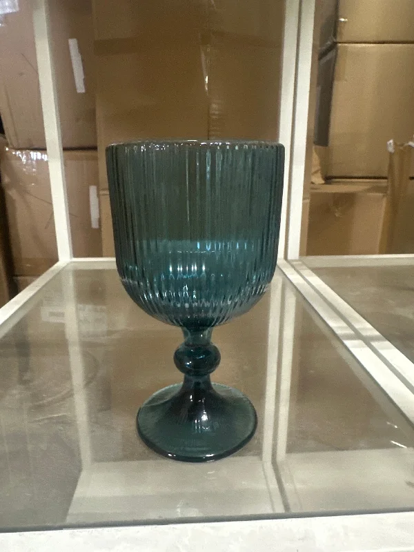 Hand-painted modern vase for vibrancy-Blue Color thin Striped drinking Glass drinkware cup goblet