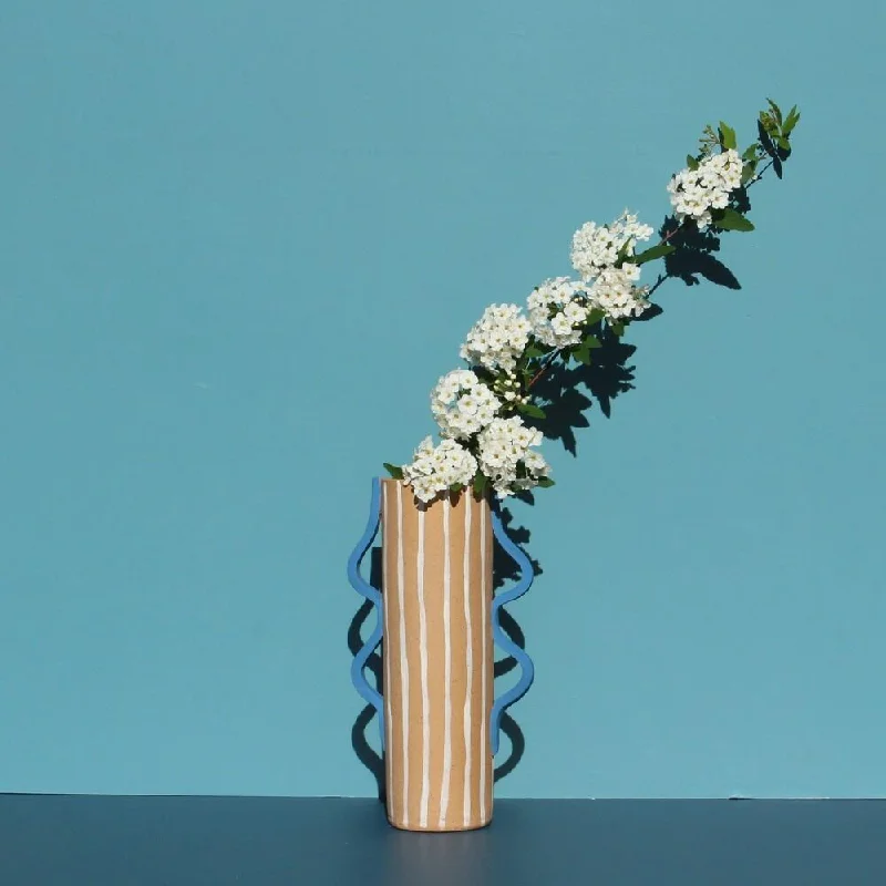 Minimalist blue ceramic flower vase for peace-Blue Wiggle Vase