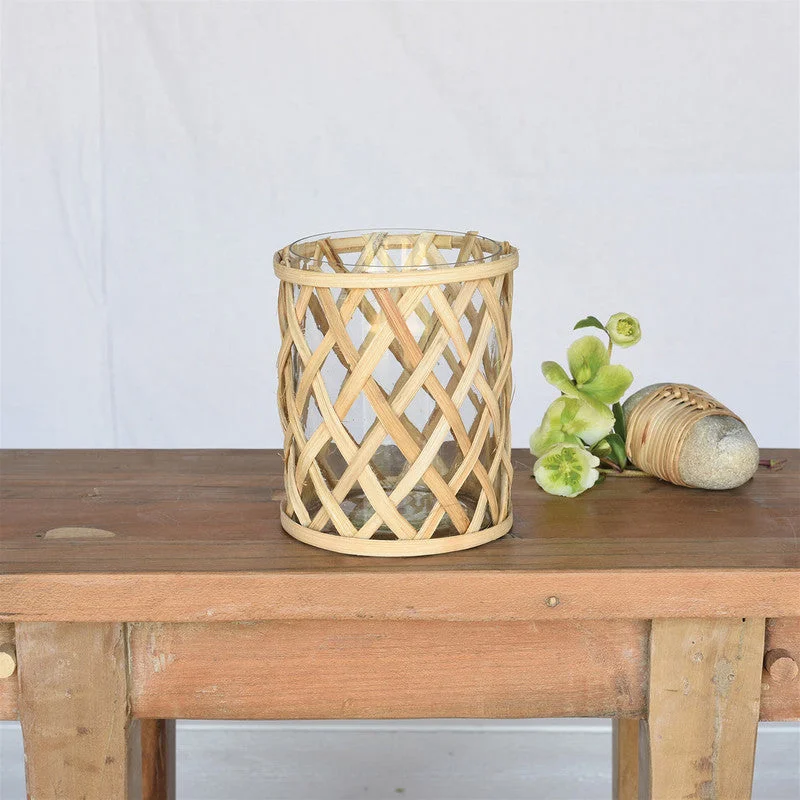 Tall gold vase for luxury decor-Cane Weave Vase - Med