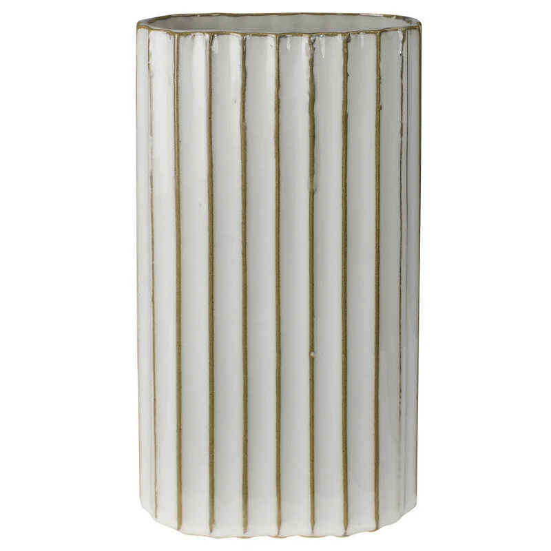 Small modern vase for side table-Caro Ribbed Vase, Ceramic - Lrg