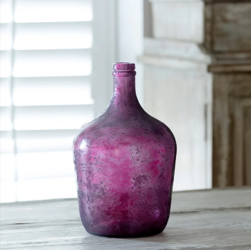 Vintage style vase for nostalgic touch-Frosted Cranberry Cellar Bottle