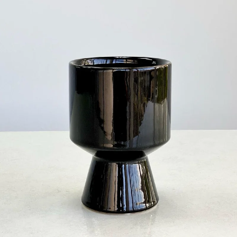 Minimalist black vase for mantle-Ceramic Black Vase Cup Shape