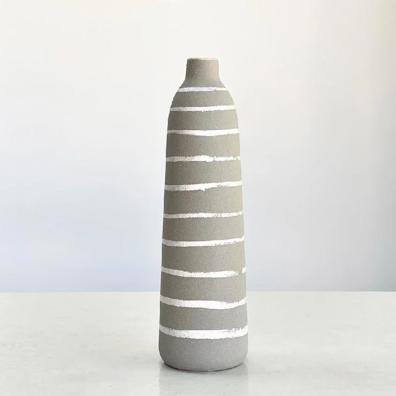 Geometric ceramic flower vase for symmetry-Ceramic Bottle Silver Lines Vase