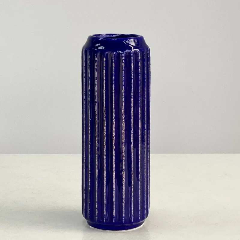 Abstract design vase for modern home-Ceramic Electric Blue Vase Rusted Edges