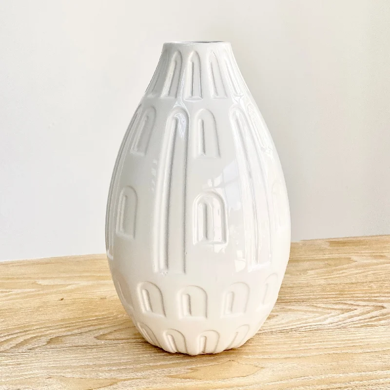 Abstract design vase for modern home-Ceramic Round Bellied Glossy White Vase