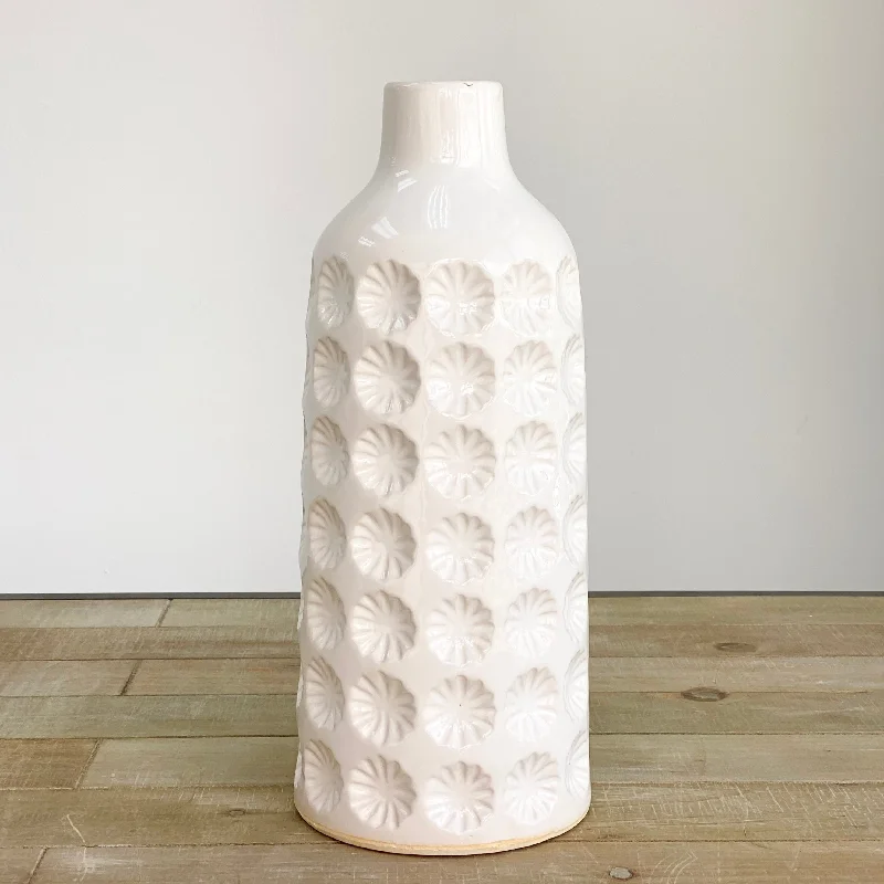 Tall ceramic vase for vertical interest-Ceramic Round White Bottle Vase