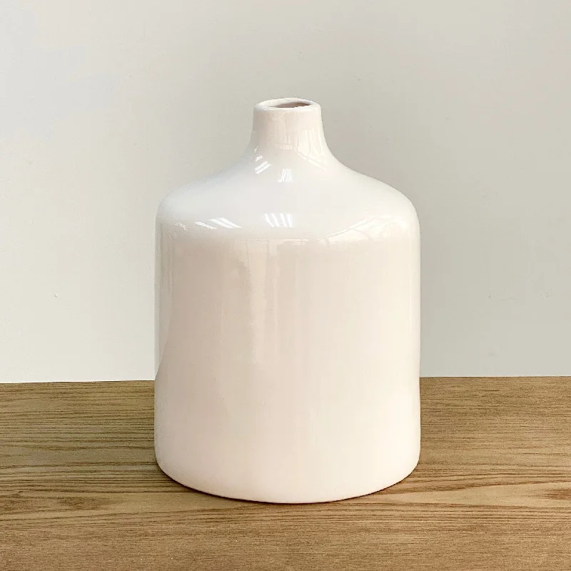 Large luxury ceramic vase for grandeur-Ceramic Round White Smooth Vase