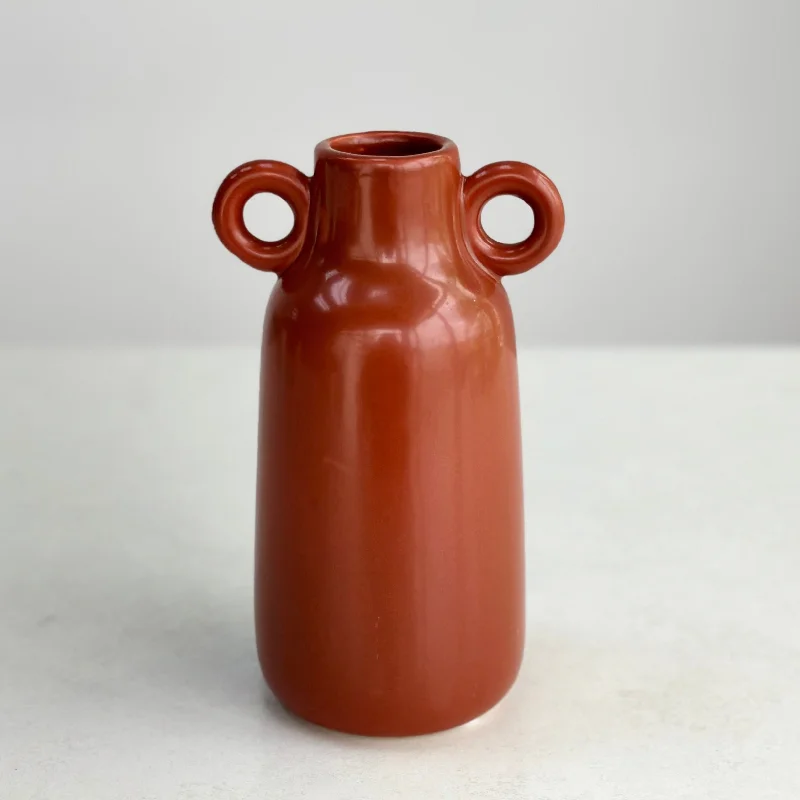 Rustic wooden flower vase for warmth-Ceramic Terracotta Vase Side Rings Handles