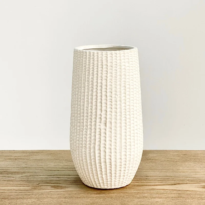 Small modern ceramic vase for subtlety-Ceramic Textured White Round Vase