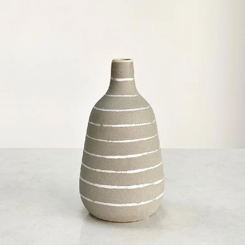 Rustic clay flower vase for earthy-Ceramic Vase with Silver Line