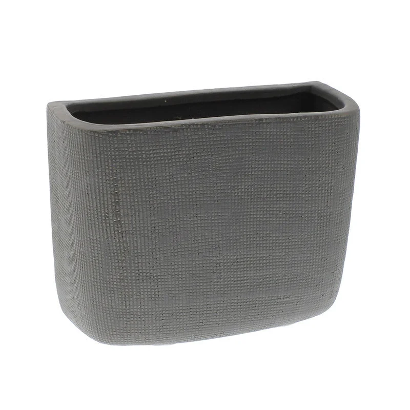 Modern black flower vase for edge-Ceramic Wall Pocket, Rect - Lrg - Grey