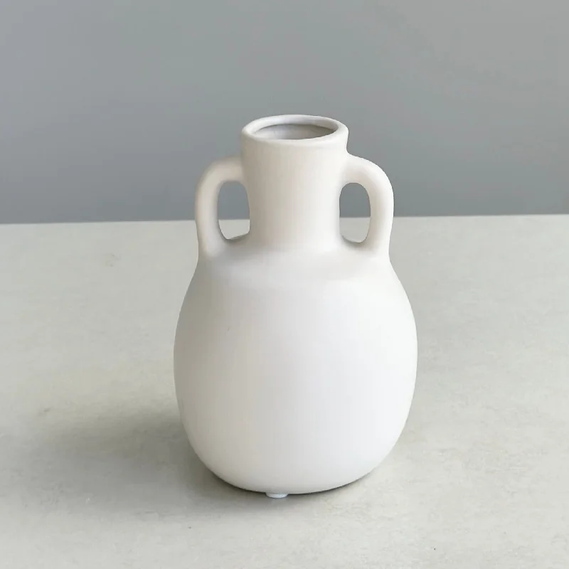 Tall minimalist ceramic vase for sleek-White Small Round Pelike Vase