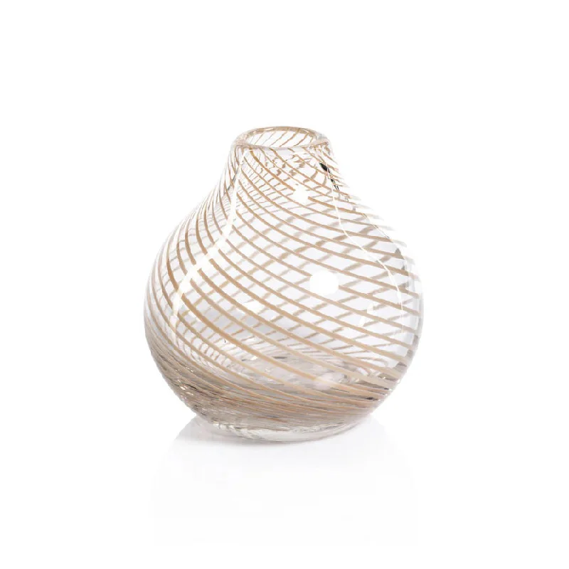 Small modern ceramic vase for subtlety-CLAIRE BUD VASE WITH BEIGE SWIRL - ONION