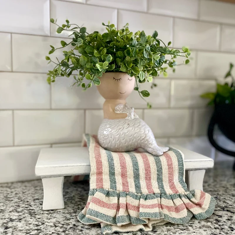 Rustic clay abstract vase for natural-Sitting Mermaid Cachepot