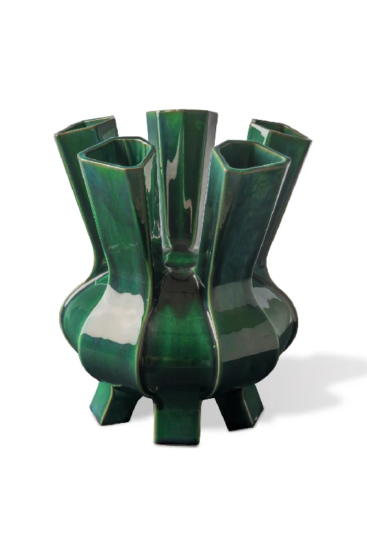 Tall minimalist glass flower vase for height-Dark Green Porcelain Vase | Pols Potten Puyi