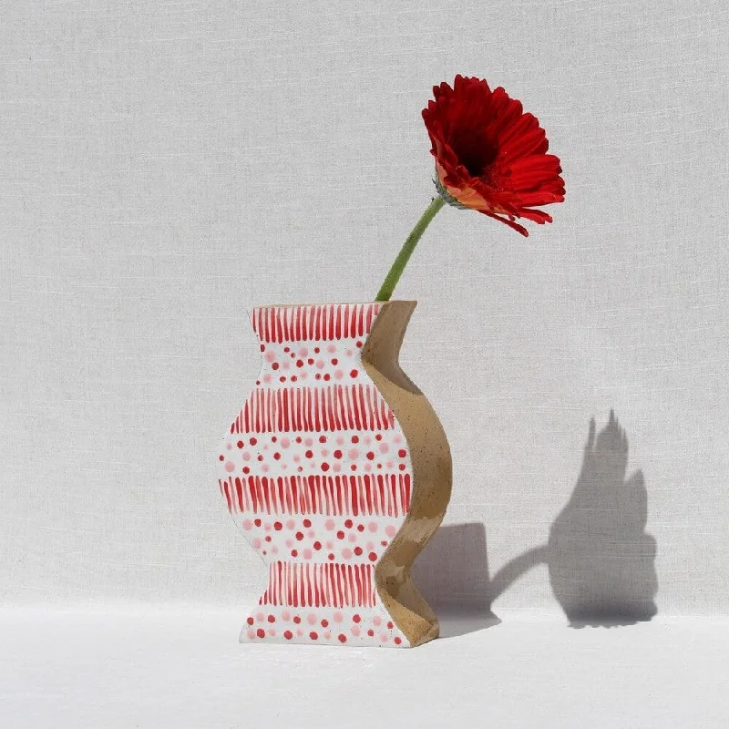 Rustic clay abstract vase for natural-Dashing Red Vessel