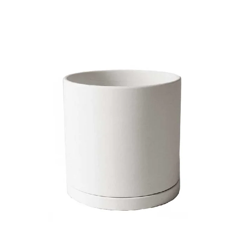 Contemporary gold decorative vase for glamour-Dojo Porcelain White 6" Indoor Plant Pot With Saucer