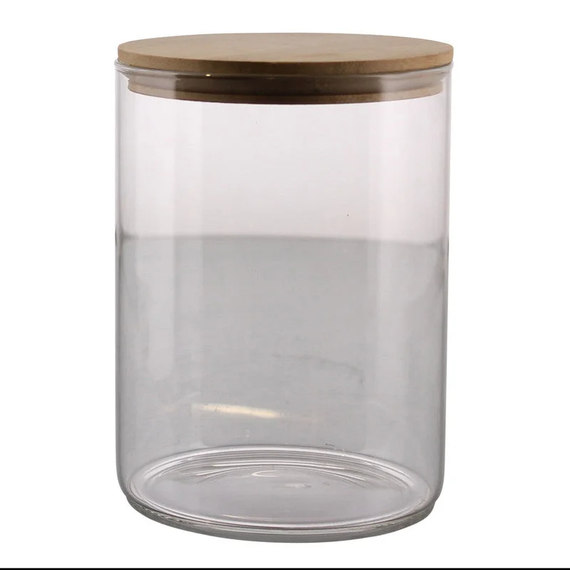 Large glass floor vase for impact-Finn Canister - Glass with Wood Lid - Lrg