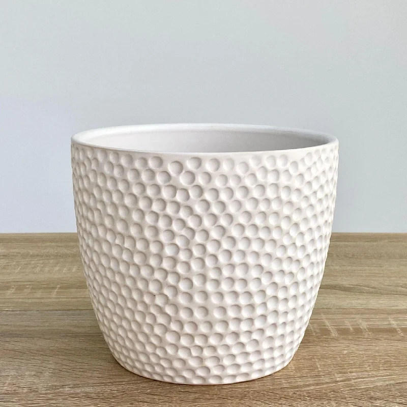 Minimalist blue flower vase for serene-"Freckles" Large White Ceramic Round Pot