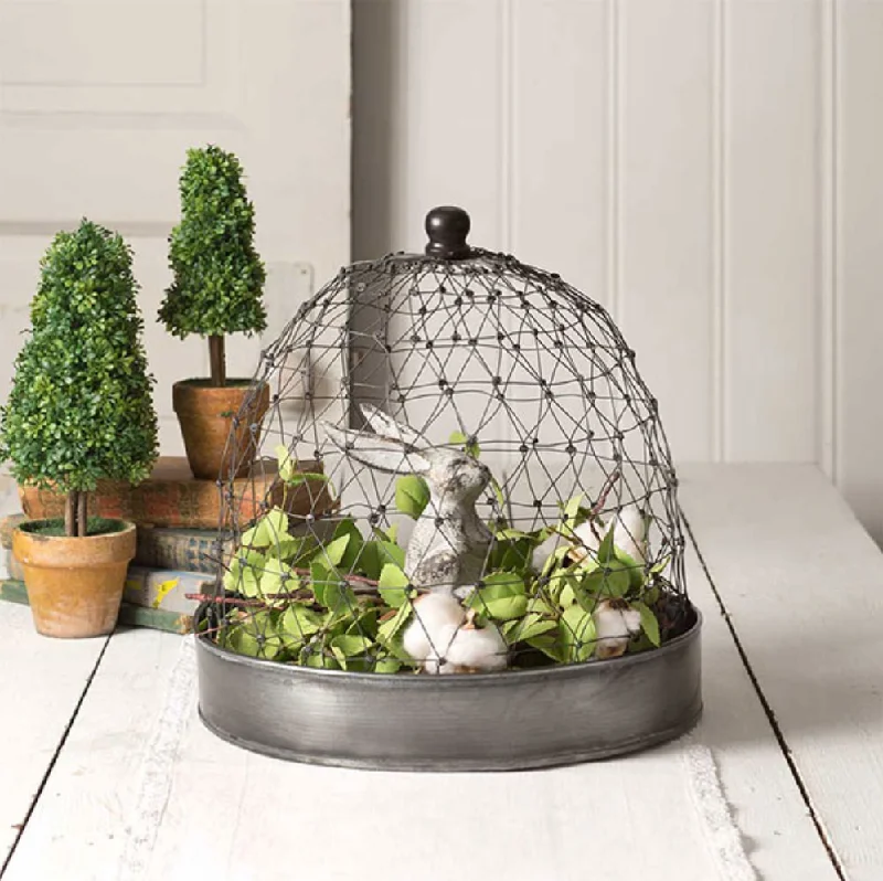 Large floor vase for entryway-French Chicken Wire Cloche & Tray Set