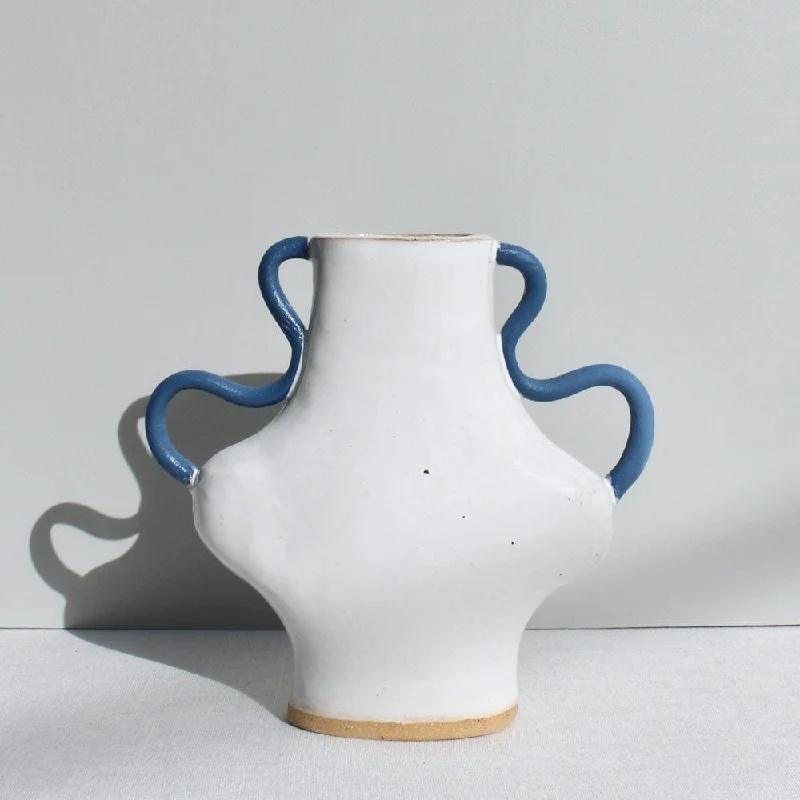 Geometric ceramic vase for modern art-Get A Handle On It In Blue