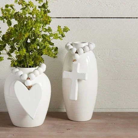 Rustic clay vase for natural beauty-Glazed Vase with Cross