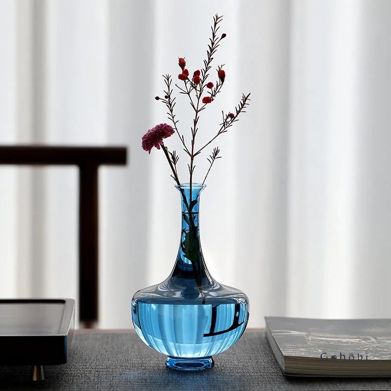 Geometric pottery flower vase for trend-Gohobi Classic Large Blue Glass Vase