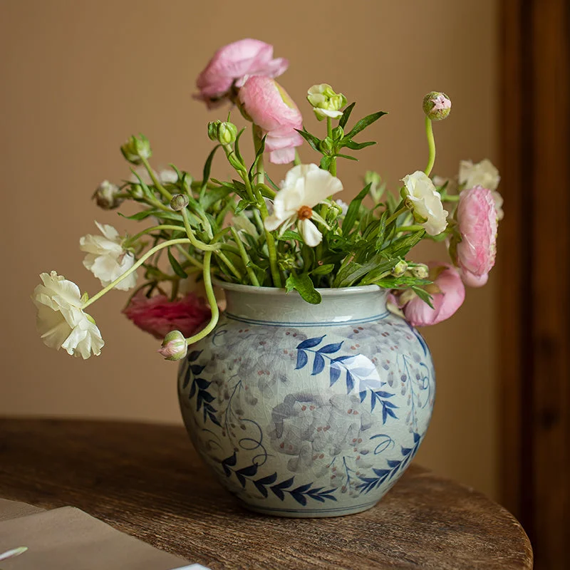 Contemporary marble flower vase for class-Gohobi Hand-painted Blue and White Vintage Vase