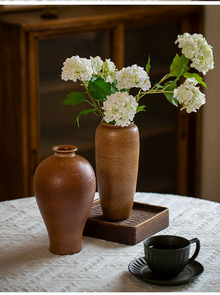 Vintage brass tall vase for antique vibe-Gohobi Handmade Ceramic Large Brwon Vase