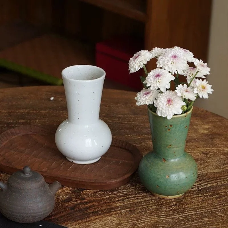 Minimalist blue flower vase for serene-Gohobi Unique Handmade Ceramic Emerald Vase