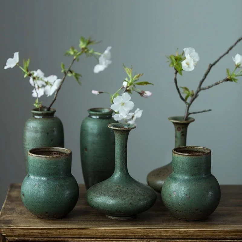 Minimalist white ceramic flower vase for calm-Gohobi Handmade Ceramic Emerald Zen Vase