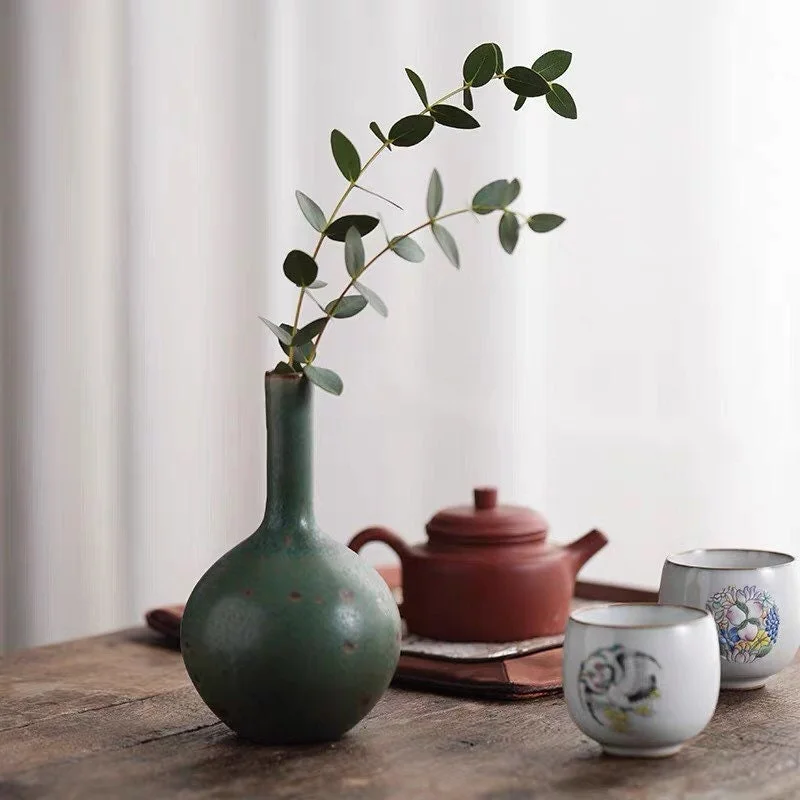 Tall minimalist ceramic vase for sleek-Gohobi Handmade Ceramic Emerald Gourd Vase