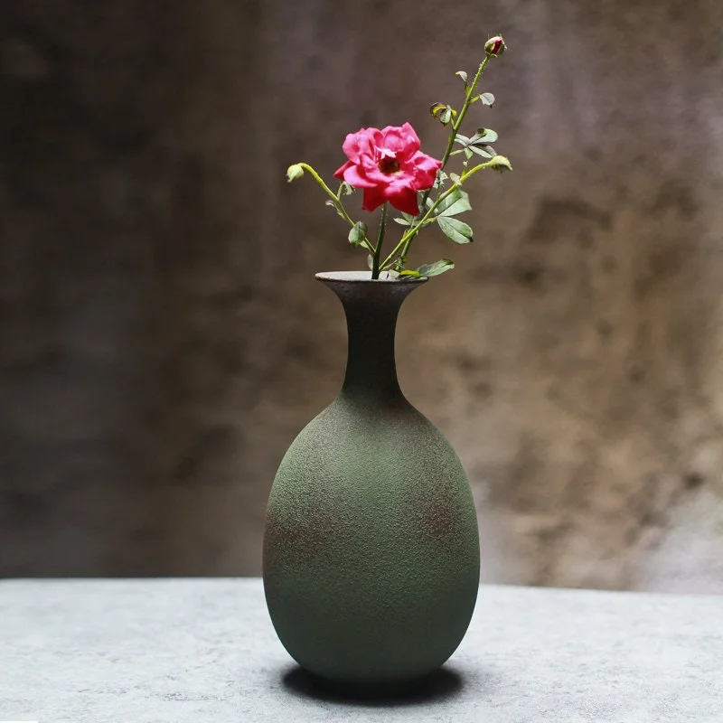 Rustic wooden abstract flower vase for style-Gohobi Handmade Ceramic Emerald Large Vase