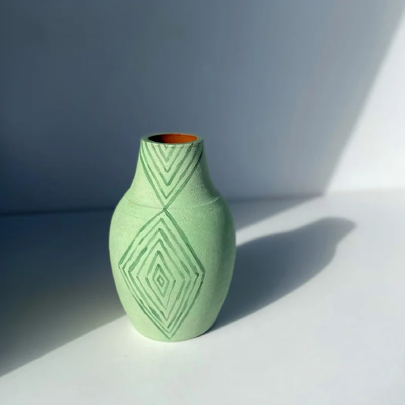 Geometric ceramic vase for modern art-Green Diamond Vessel