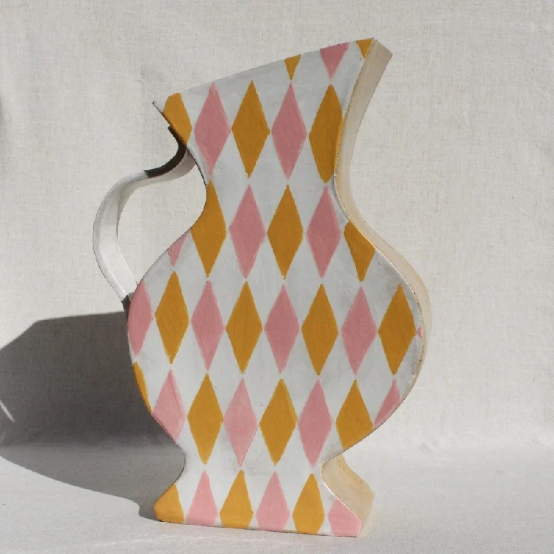 Small white vase for subtle charm-Harlequin Vessel In Pink And Mustard