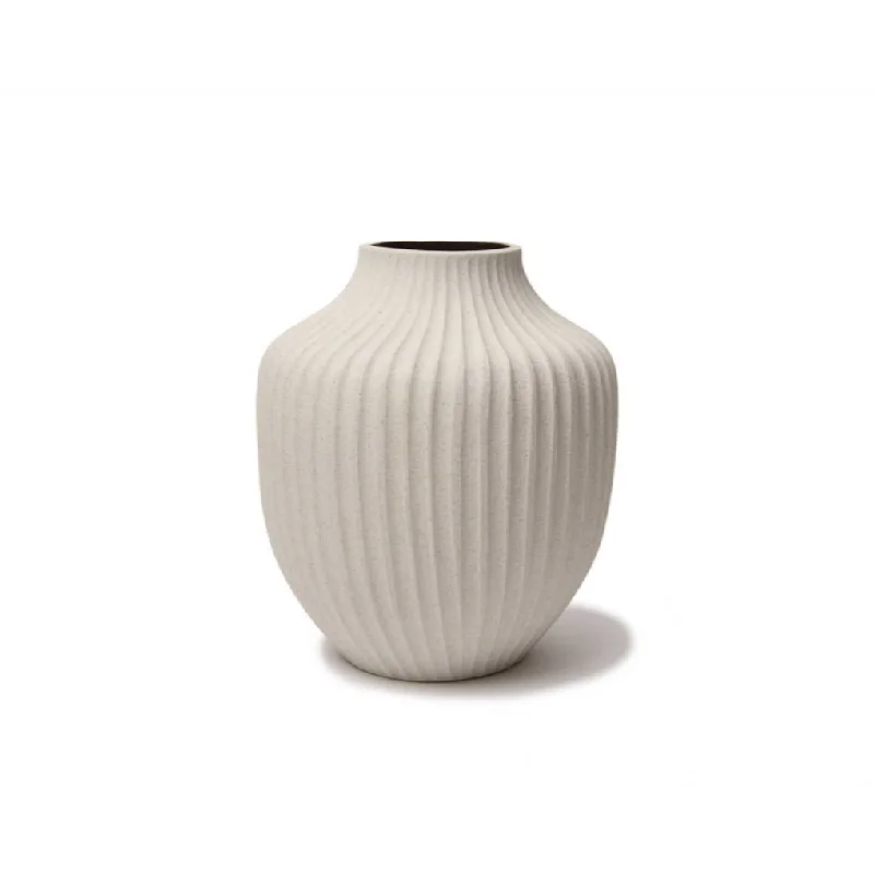 Modern ceramic vase for living room-Kyoto Vase | Sand White Light Deep Line