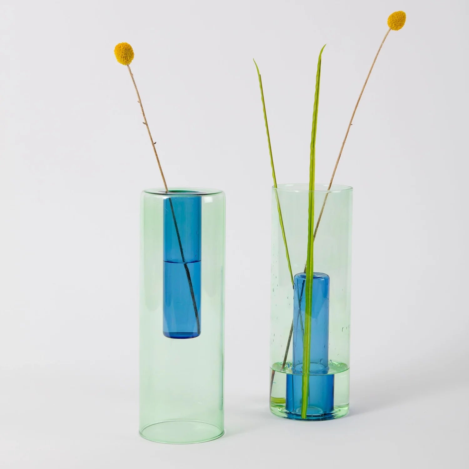 Tall gold vase for luxury decor-LARGE REVERSIBLE VASE IN GREEN AND BLUE