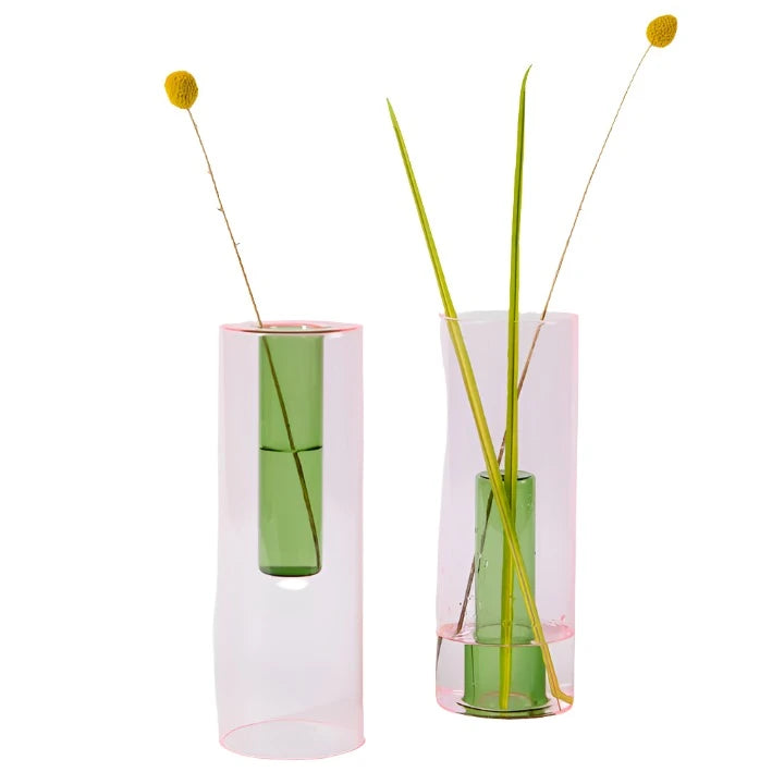 Luxury crystal vase for sophistication-LARGE REVERSIBLE VASE IN GREEN AND PINK