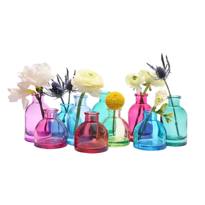 Vintage glass flower tall vase for charm-Loft Glass Bud Vase Jewel Tone 10pc Kits