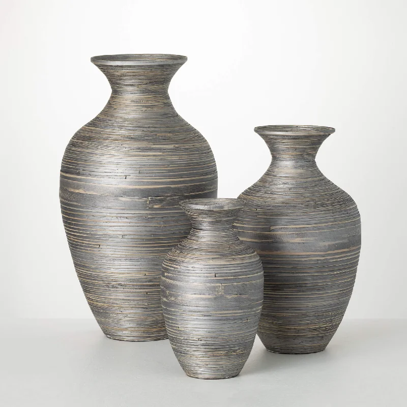 Colorful modern vase for bold touch-Modern Gray Bamboo Vase Set 3