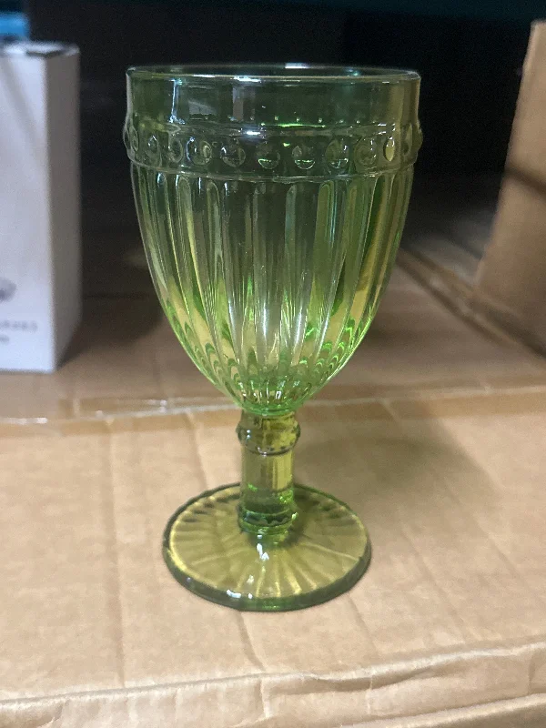 Geometric ceramic abstract vase for modern-Olive green Color Striped drinking Glass drinkware cup goblet