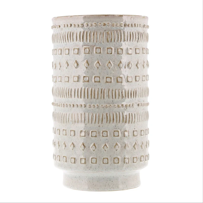 Luxury white vase for elegant style-Peru Vase, Ceramic - White