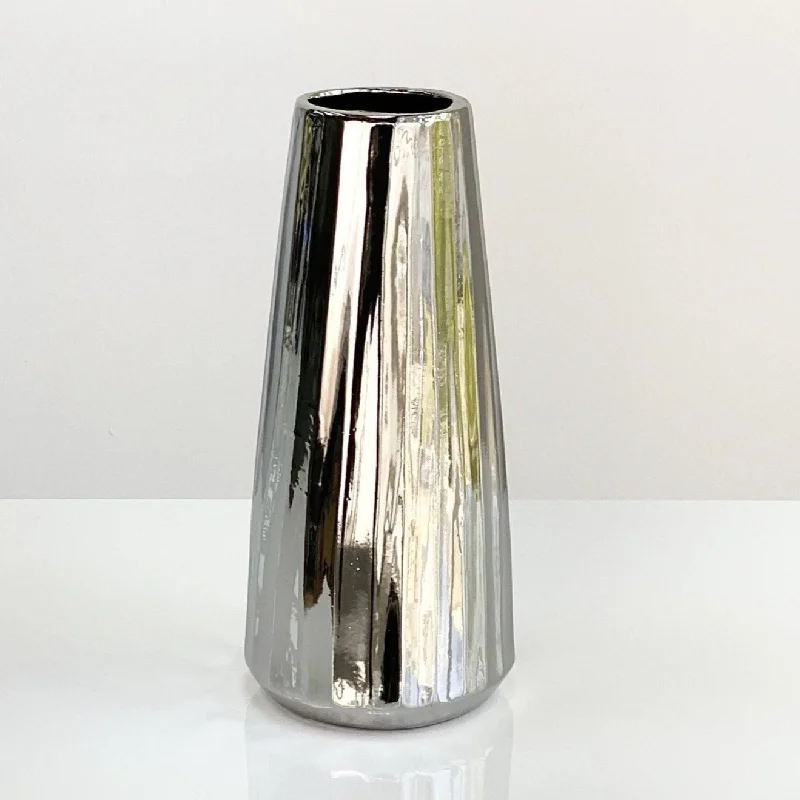 Contemporary marble flower vase for class-Poas Silver Ceramic Vase 14"