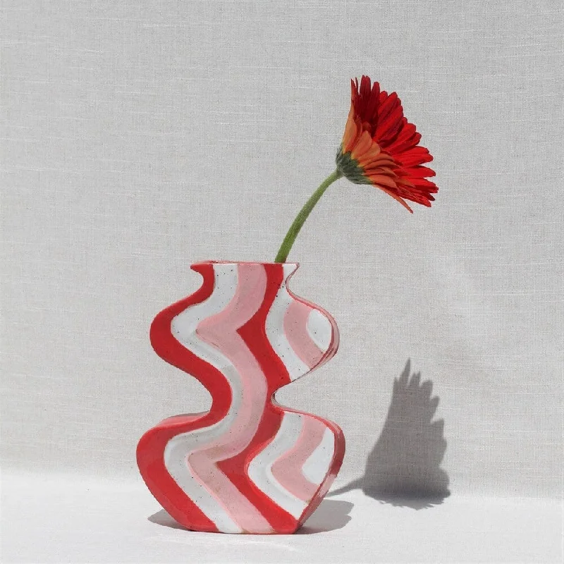 Large abstract glass vase for statement-Red Groovy Baby