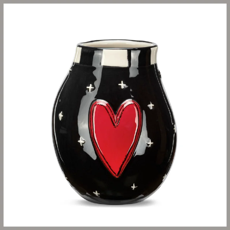 Hand-painted abstract vase for creativity-Red Heart & Black Mini Vase