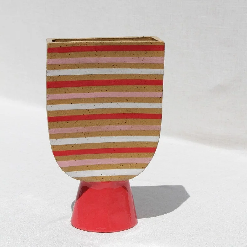 Vintage floral tall vase for retro-Red Striped Vessel